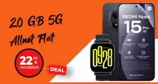 Xiaomi Redmi Note 15 Pro 5G & Watch 5 Active mit 20 GB Allnet Flat nur 22.99 Euro monatlich