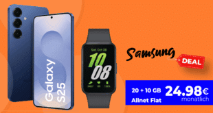 Samsung Galaxy S25 256GB & Galaxy Fit3 für einmalig 29 Euro mit 20GB Allnet Flat (+10GB extra SIM) nur 24.98 Euro monatlich
