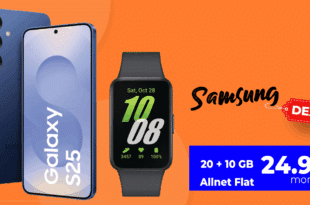 Samsung Galaxy S25 256GB & Galaxy Fit3 für einmalig 29 Euro mit 20GB Allnet Flat (+10GB extra SIM) nur 24.98 Euro monatlich