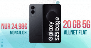 Samsung Galaxy S25 Edge mit 20GB Allnet Flat (+10GB extra SIM) und 50 Euro Wechselbonus nur 24.98 Euro monatlich