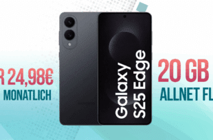 Samsung Galaxy S25 Edge mit 20GB Allnet Flat (+10GB extra SIM) und 50 Euro Wechselbonus nur 24.98 Euro monatlich