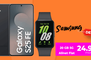 Samsung Galaxy S25 FE & Samsung Galaxy Fit3 mit 20GB Allnet Flat und 50 Euro Wechselbonus nur 24.99 Euro monatlich