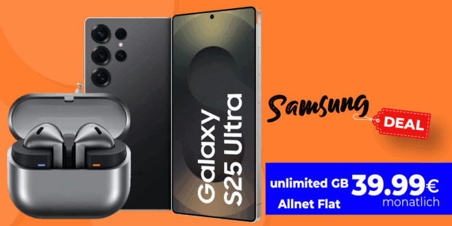 Samsung Galaxy S25 Ultra & Galaxy Buds3 Pro für einmalig 49 Euro mit o2 unlimited Allnet Flat nur 39.99 Euro monatlich