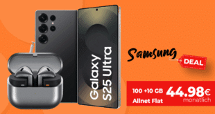 Samsung Galaxy S25 Ultra & Galaxy Buds3 Pro für einmalig 89 Euro mit 100GB Allnet Flat (+10GB extra SIM) nur 44.98 Euro monatlich