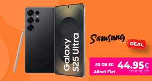 Samsung Galaxy S25 Ultra für einmalig 59 Euro mit 50GB Allnet Flat und 150 Euro Wechselbonus und 100 Euro Cashback nur 44.95 Euro monatlich