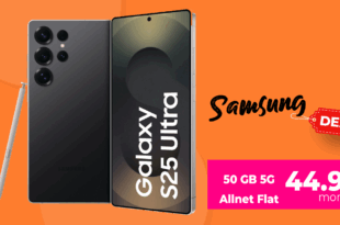 Samsung Galaxy S25 Ultra für einmalig 64 Euro mit 50GB Allnet Flat und 150 Euro Wechselbonus und 100 Euro Cashback nur 44.95 Euro monatlich