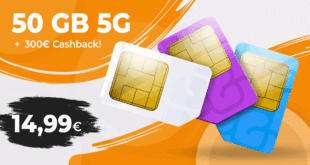 Vodafone Allnet Flat 50GB mit 300 Euro Cashback nur 14.99 Euro monatlich