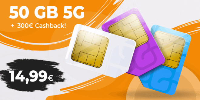 Vodafone Allnet Flat 50GB mit 300 Euro Cashback nur 14.99 Euro monatlich