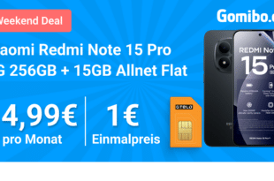 Xiaomi Redmi Note 15 Pro 256GB mit 15GB Allnet Flat nur 14.99 Euro monatlich