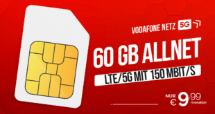 Winter Deal – monatlich kündbar im Vodafone Netz – 60GB Allnet Flat nur 9.99 Euro monatlich