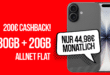 iPhone 17 mit 30GB Allnet Flat (+20GB extra SIM) und 200 Euro Cashback nur 44.98 Euro monatlich