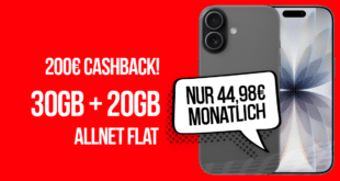 iPhone 17 mit 30GB Allnet Flat (+20GB extra SIM) und 200 Euro Cashback nur 44.98 Euro monatlich