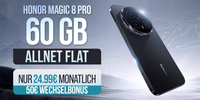 Honor Magic 8 Pro für einmalig 390 Euro mit 60GB Allnet Flat und 50 Euro Wechselbonus nur 24.99 Euro monatlich