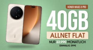 Honor Magic 8 Pro mit Vertrag - für einmalig 399 Euro mit 40GB Allnet Flat und 50 Euro Wechselbonus nur 22.99 Euro monatlich