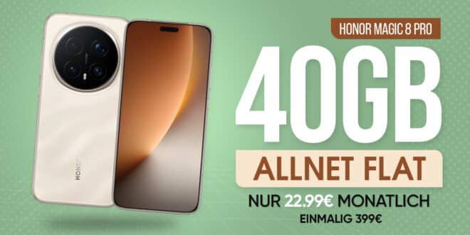 Honor Magic 8 Pro mit Vertrag - für einmalig 399 Euro mit 40GB Allnet Flat und 50 Euro Wechselbonus nur 22.99 Euro monatlich