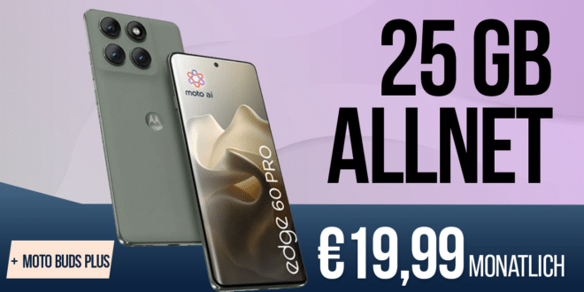 Motorola Edge 60 Pro 512GB & Moto Buds Plus mit 25GB Allnet Flat nur 19 Euro monatlich