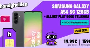 Samsung Galaxy A56 128GB für einmalig 159 Euro mit 50GB Allnet Flat und 150 Euro Wechselbonus nur 14.99 Euro monatlich