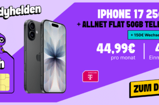 iPhone 17 256GB für einmalig 49 Euro mit 50GB Allnet Flat und 150 Euro Wechselbonus nur 44.99 Euro monatlich