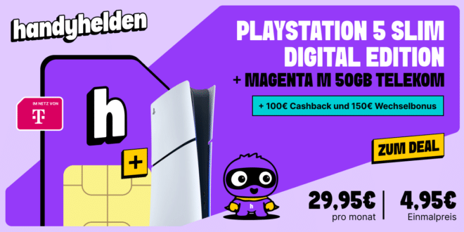 PS5 PlayStation 5 Slim - Digital Edition mit 50GB Allnet Flat und 150 Euro Wechselbonus und 100 Euro Cashback nur 29.95 Euro monatlich