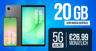 Samsung Galaxy A56 & Galaxy Tab A11 für einmalig 19 Euro mit 20GB Allnet Flat nur 26.99 Euro monatlich