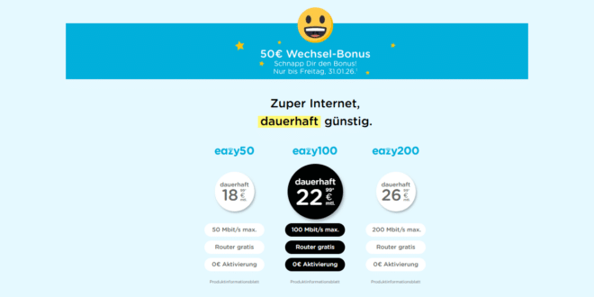 eazy Wechselbonus: 50 € Amazon Gutschein im Januar 2026 sichern