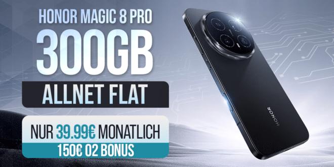 Honor Magic 8 Pro mit o2 Vertrag - 512GB einmalig 49 Euro mit 300GB Allnet Flat und 150 Euro o2 Guthaben nur 39.99 Euro monatlich