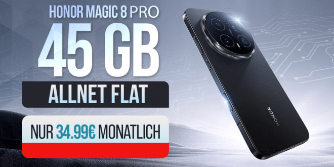 Honor Magic8 Pro 512GB mit Vertrag - einmalig 189 Euro mit 45GB Allnet Flat und 100 Euro Wechselbonus nur 34.99 Euro monatlich
