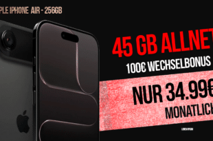 iPhone Air 256GB für einmalig 259 Euro mit 45GB Allnet Flat und 100 Euro Wechselbonus nur 34.99 Euro monatlich