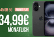 iPhone 16 für einmalig 59 Euro mit 45GB Allnet Flat und 50 Euro Cashback nur 34.99 Euro monatlich