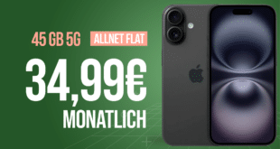 iPhone 16 für einmalig 59 Euro mit 45GB Allnet Flat und 50 Euro Cashback nur 34.99 Euro monatlich