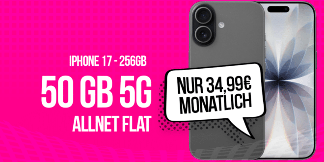 iPhone 17 für einmalig 419 Euro mit 50GB Allnet Flat und 50 Euro Wechselbonus nur 34.99 Euro monatlich