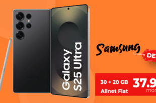 Samsung Galaxy S25 Ultra mit 30GB Allnet Flat (+20GB extra SIM) und 50 Euro Wechselbonus nur 37.98 Euro monatlich