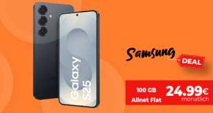 Samsung Galaxy S25 256GB für einmalig 179.95 Euro mit 100GB Allnet Flat nur 24.99 Euro monatlich