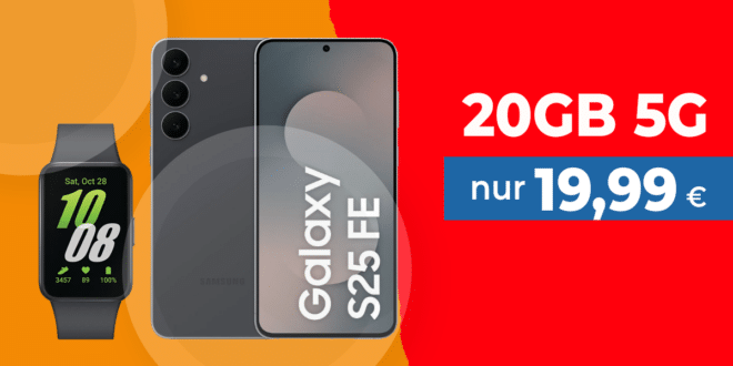 Samsung Galaxy S25 FE 128GB & Samsung Galaxy Fit3 für einmalig 49 Euro mit 20GB Allnet Flat und 50 Euro Wechselbonus nur 19.99 Euro monatlich