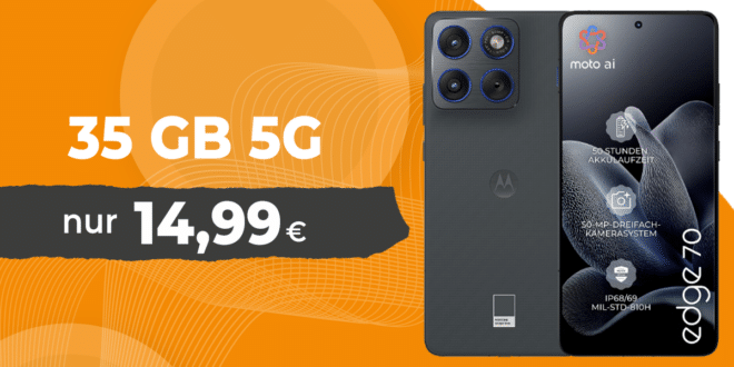 Motorola Edge 70 für einmalig 69 Euro mit 35GB Allnet Flat nur 14.99 Euro monatlich