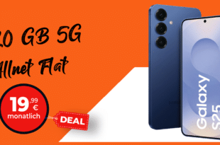 Samsung Galaxy S25 256GB für einmalig 29 Euro mit 20GB Allnet Flat und 50 Euro Wechselbonus nur 19.99 Euro monatlich