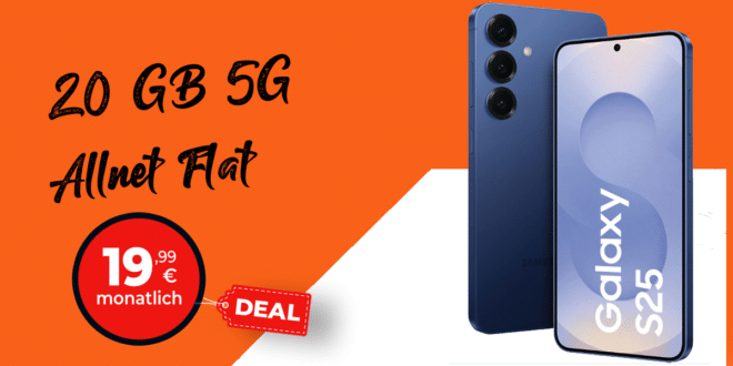 Samsung Galaxy S25 256GB für einmalig 29 Euro mit 20GB Allnet Flat und 50 Euro Wechselbonus nur 19.99 Euro monatlich