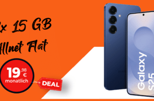 Samsung Galaxy S25 128GB für einmalig 29 Euro mit 2x 15GB Allnet Flat nur 19.98 Euro monatlich