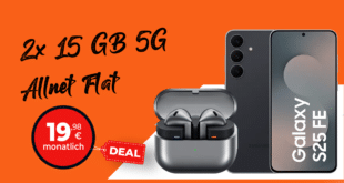 Samsung Galaxy S25 FE & Galaxy Buds3 Pro mit 2x 15GB Allnet Flat nur 19.98 Euro monatlich