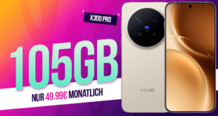 vivo X300 Pro mit Vertrag - für einmalig 389 Euro mit 105GB Allnet Flat und 100 Euro Wechselbonus für 49.99 Euro monatlich