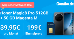 Honor Magic8 Pro für einmalig 199 Euro mit 50GB Allnet Flat und 150 Euro Wechselbonus und 100 Euro Cashback nur 39.95 Euro monatlich