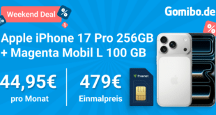 iPhone 17 Pro 256GB mit Voucher für einmalig 459 Euro mit 100GB Allnet Flat und 150 Euro Wechselbonus und 100 Euro Cashback nur 44.95 Euro monatlich