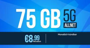 TOP DEAL – monatlich kündbar mit 75GB Allnet Flat nur 8.99 Euro monatlich