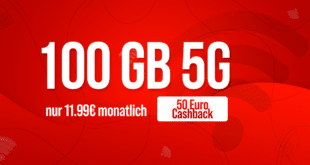 100GB Allnet Flat im Vodafone Netz nur 11.99 Euro monatlich - kein Anschlusspreis und 50 Euro Cashback