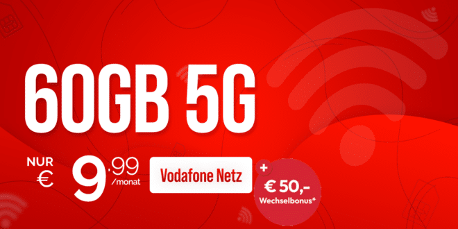 60GB Allnet Flat & 50 Euro Wechselbonus bei Rufnummernmitnahme nur 9.99 Euro monatlich