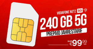 Vodafone CallYa Prepaid Jahrestarife - 40 GB für 49.99€ /Jahr - 240 GB für 99.99€ /Jahr