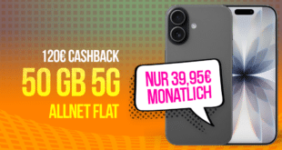 iPhone 17 für einmalig 159 Euro mit 50GB Allnet Flat und 120 Euro Cashback nur 39.95 Euro monatlich