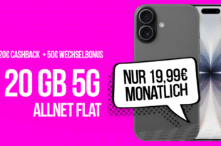 iPhone 17 für einmalig 460 Euro mit 20GB Allnet Flat und 50 Euro Wechselbonus und 120 Euro Cashback nur 19.99 Euro monatlich