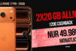 iPhone 17 Pro für einmalig 99 Euro mit 2x20GB Allnet Flat und 120 Euro Cashback nur 49.98 Euro monatlich
