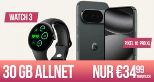 Google Pixel 10 Pro XL & Pixel Watch 3 für einmalig 49 Euro mit 30GB Allnet Flat und 100 Euro Wechselbonus nur 34.99 Euro monatlich